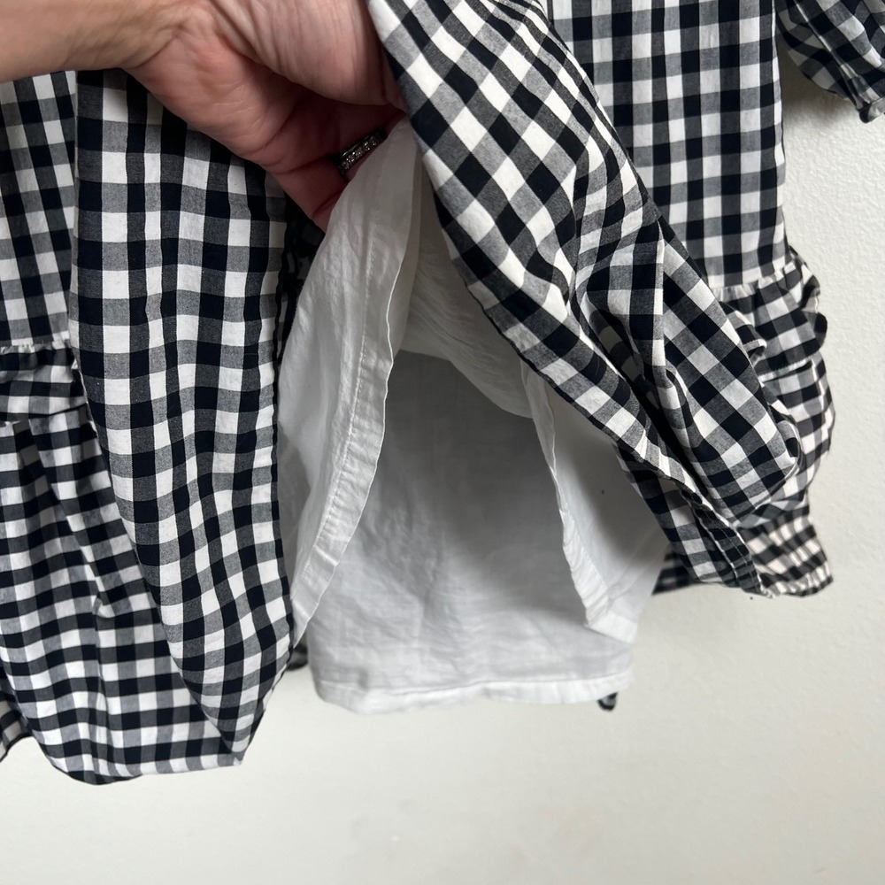 J.Crew Womens Gingham Tiered Mini Dress Black White V-Neck Long Sleeve Medium - Picture 5 of 14